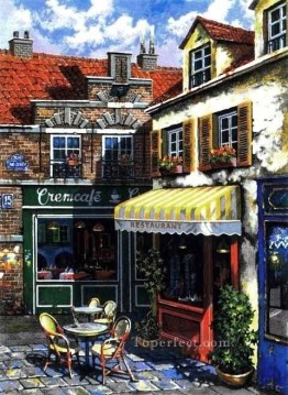 YXJ0433e impressionist street scene shop Oil Paintings
